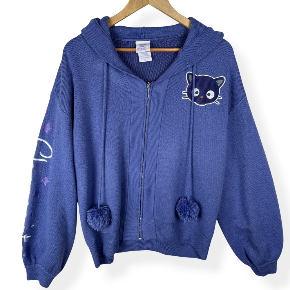 Chococat Stars Skimmer Hoodie Size XL Sanrio Zip Up Knit Hello Kitty Hot Topic